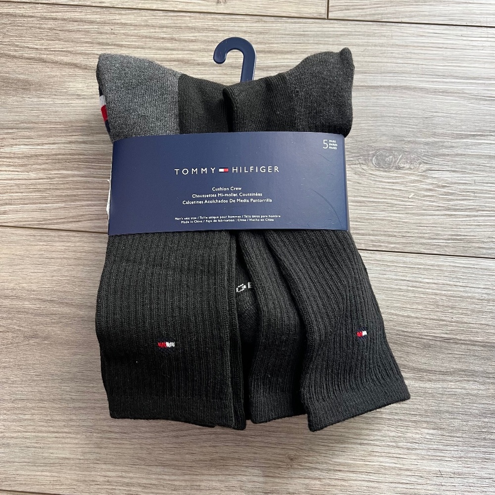 5 Pack Men's Tommy Hilfiger Crew Socks Sport-style Black Men's Shoe Size 7 to 12
